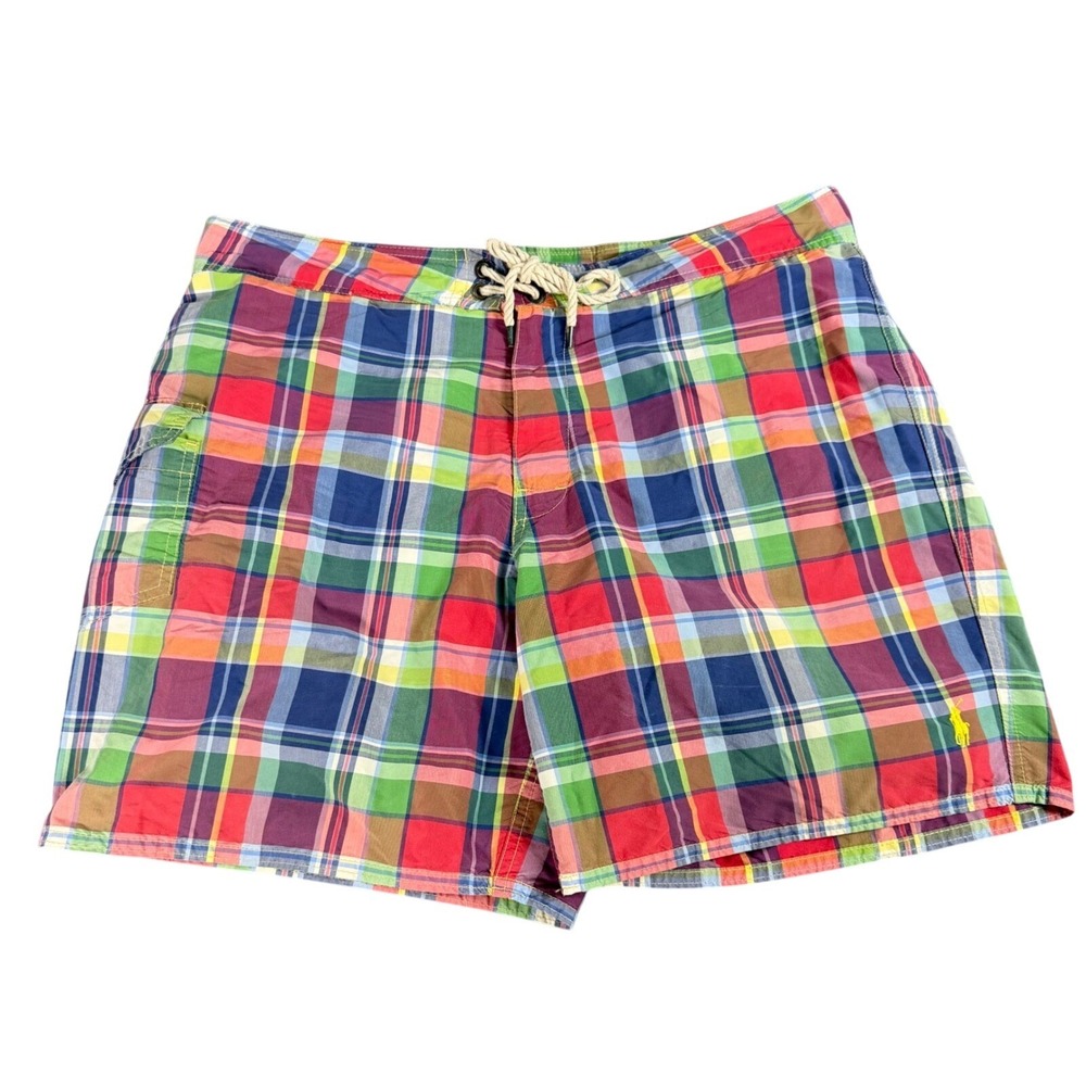 Vintage Polo Ralph Lauren Mens Plaid Swim Trunks Board Shorts Size XL